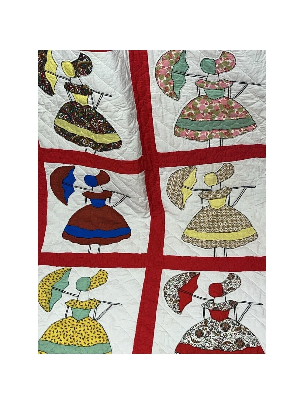 Southern Belle / Sunbonnet Sue Quilt Hand Quilted 76”x 99” Full / Queen Amazing
